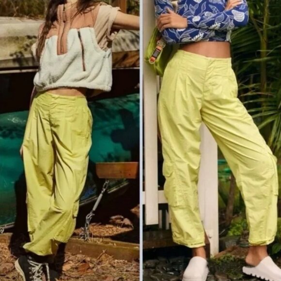 Free People FP Movement Mesmerize Me Yellow Cargo Pants High Rise Sz XS - Picture 2 of 16